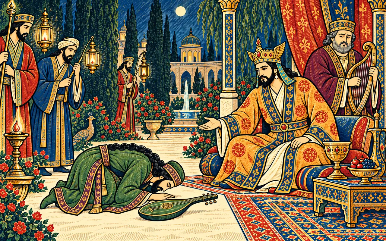 Barbad Bows Before Khosrow