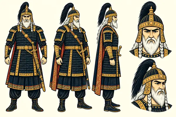 Afrasiab, identity sheet: Old king, camphor-white (~70+)
