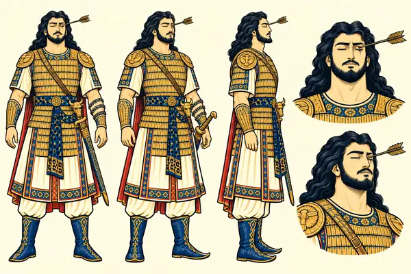 Esfandiyar, identity sheet: Blinded and dying
