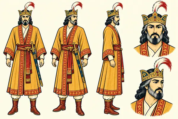 Goshtasb, identity sheet: Older king (grey-touched)