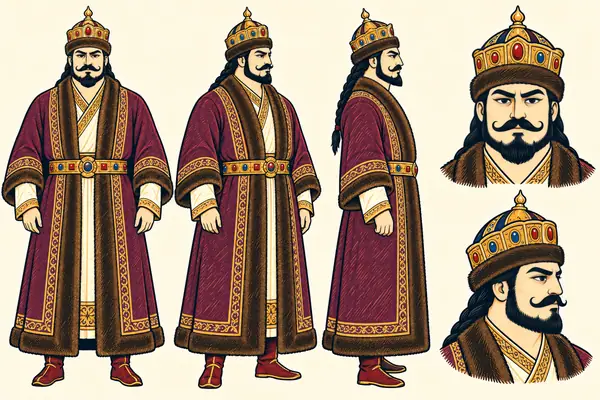 Khan of Chin (Bahram Goor’s time), identity sheet: Mature king