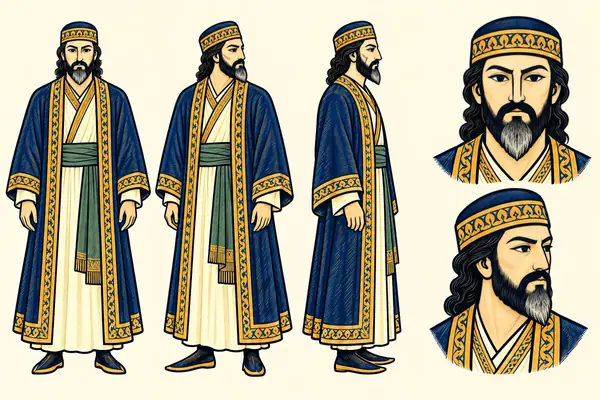 Kharrad Barzin, identity sheet: Mature sage-envoy (~40–50)