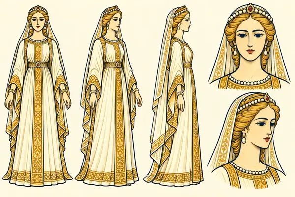Maryam, identity sheet: Young woman, bride and queen (~18–22)