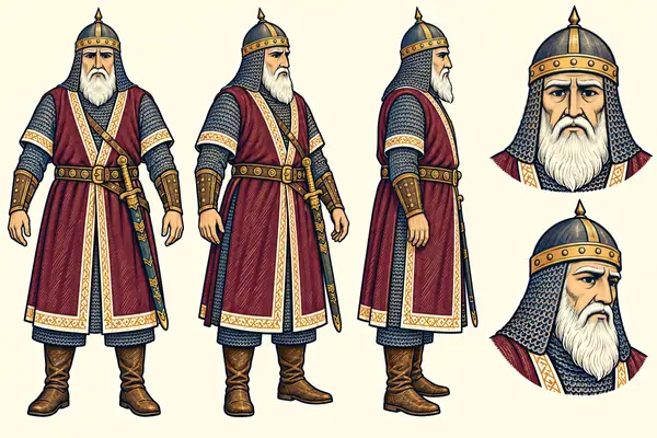 Pirooz the old (warrior), identity sheet: Old warrior (~65)