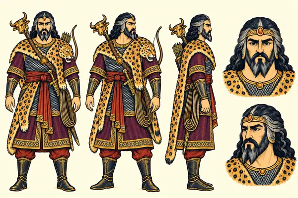 Rostam, identity sheet: Older champion (grey-touched)