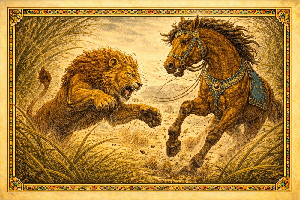 Manga panel: Rakhsh rises to meet it