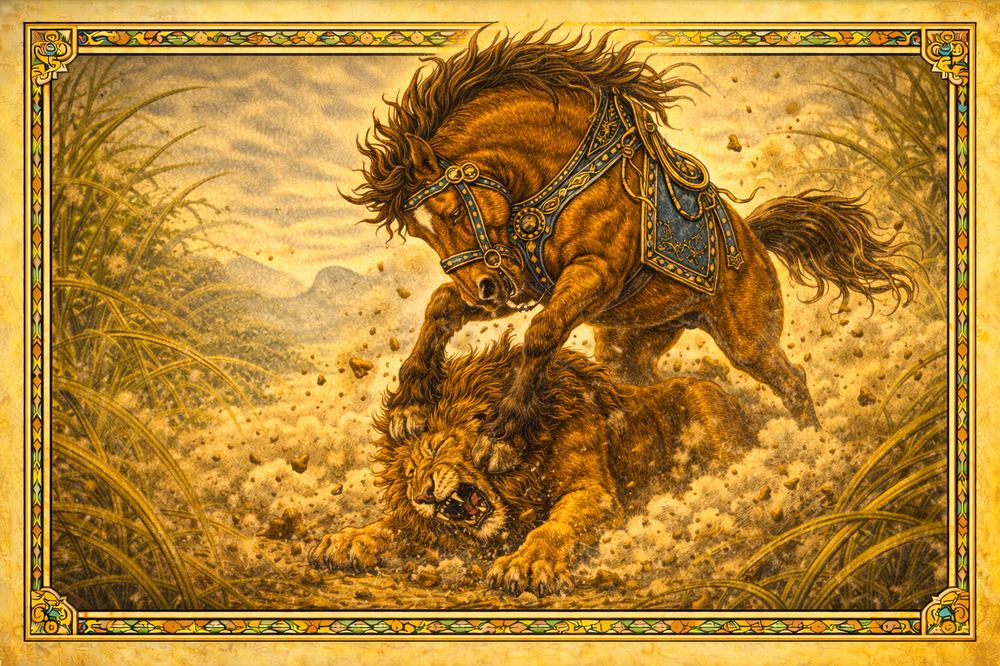 Manga panel: The lion destroyed