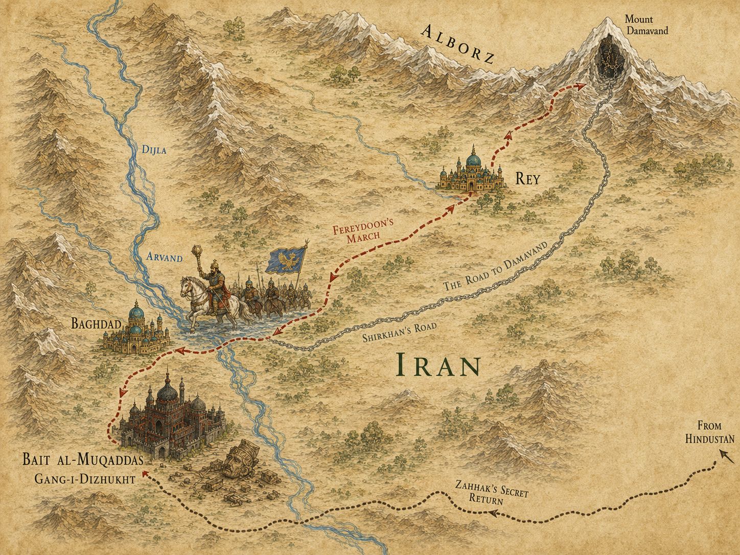 Map: Fereydoon Binds Zahhak