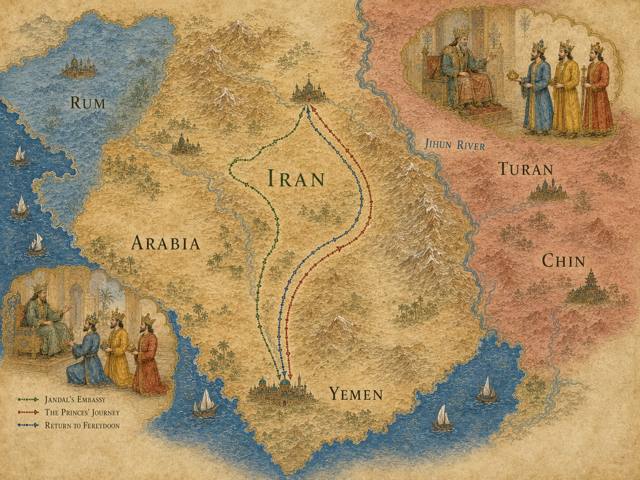 Map: Fereydoon Divides the Realm
