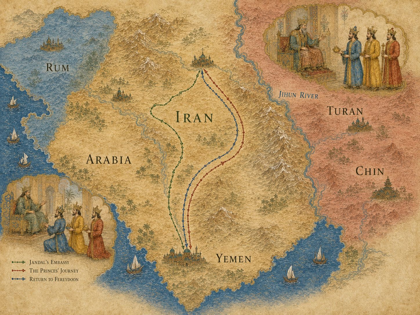 Map: Fereydoon Divides the Realm