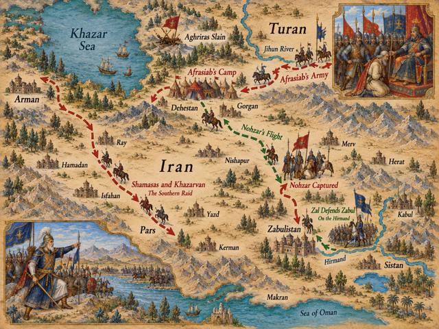 Map: Afrasiab's Invasion and the Fall of Nohzar