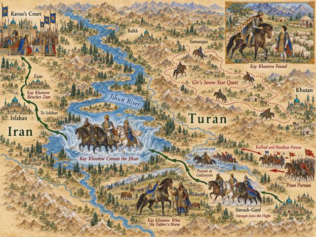 Map: Giv's Seven-Year Quest and the Flight Home across the Jihun