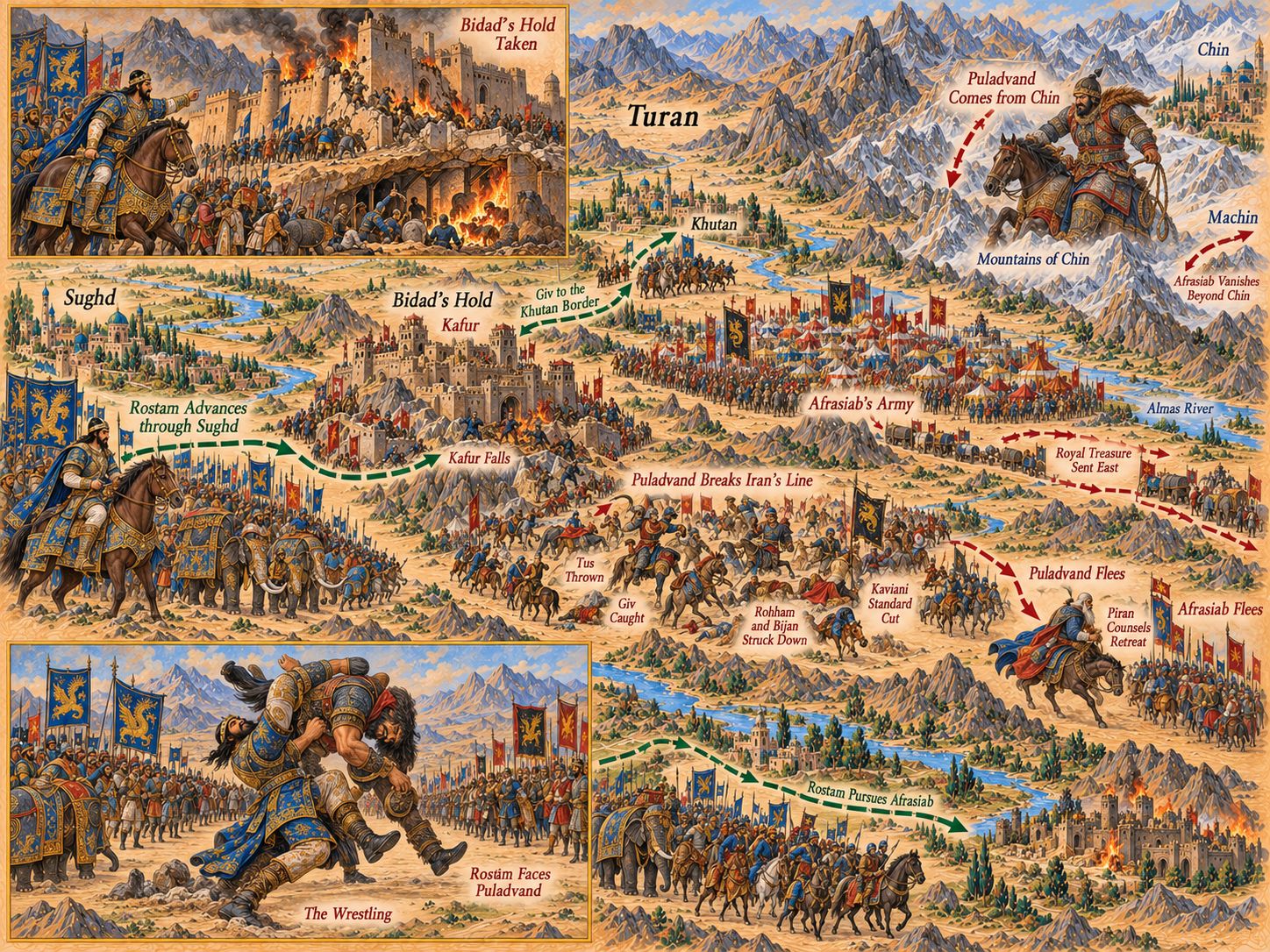 Map: Rostam Fights Kafur the Maneater