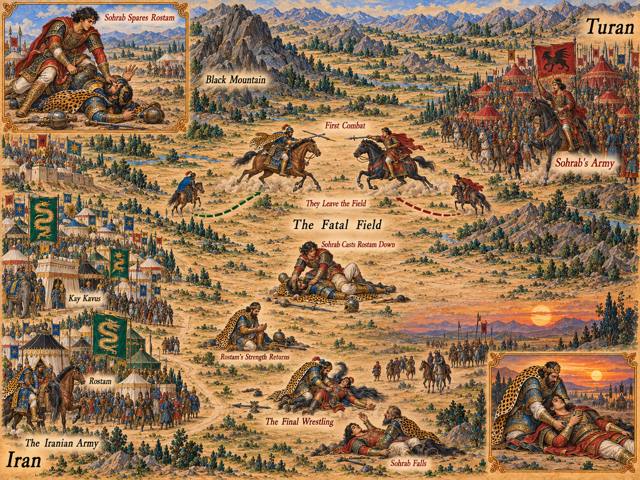 Map: Rostam and Sohrab Meet in Combat