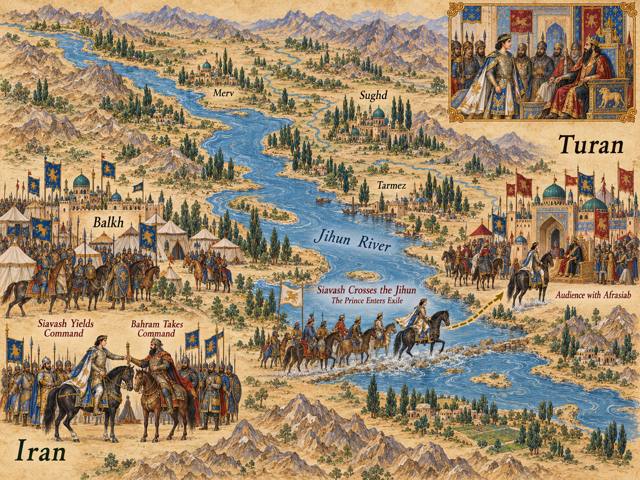 Map: Siavash Crosses the Jihun into Exile