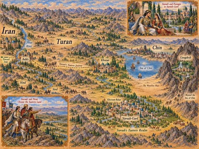 Map: Siavash's Eastern Realm: Gangdezh and Siavash-gard