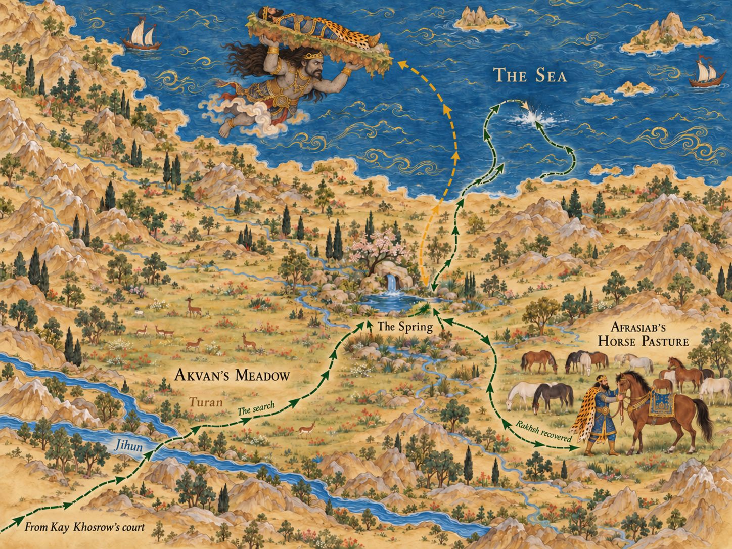 Map: Rostam and the Div Akvan