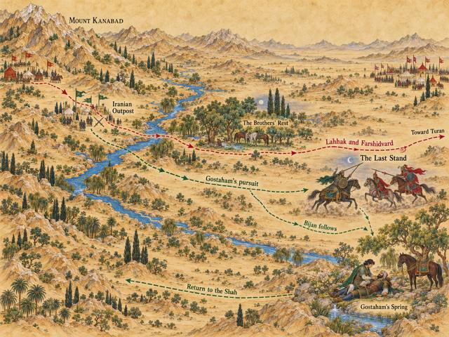 Map: The Pursuit of Lahhak and Farshidvard