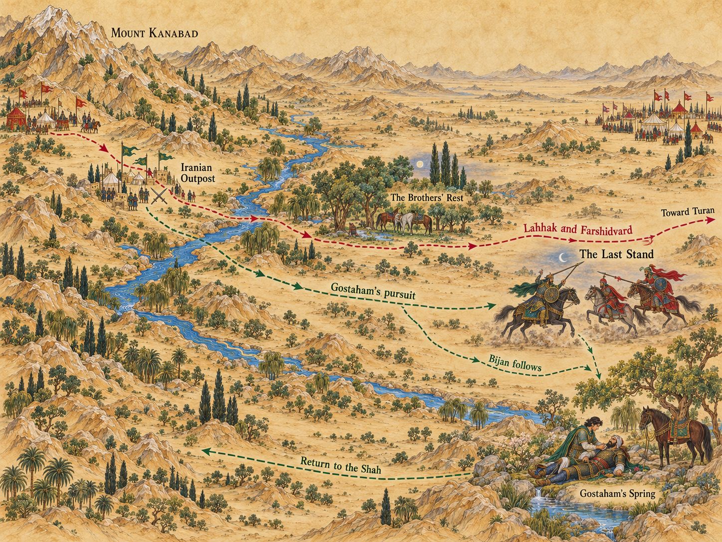 Map: The Pursuit of Lahhak and Farshidvard