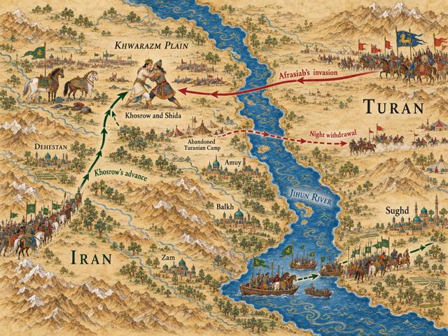 Map: Kay Khosrow's Last Offensive and the Crossing of the Jihun