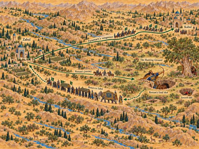 Map: The Death of Rostam at Kabul