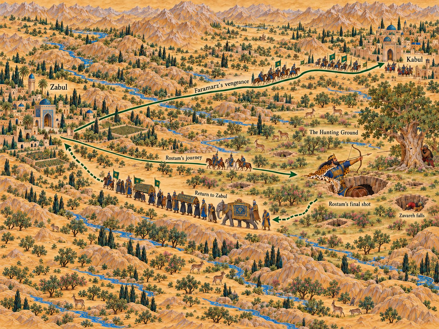 Map: The Death of Rostam at Kabul