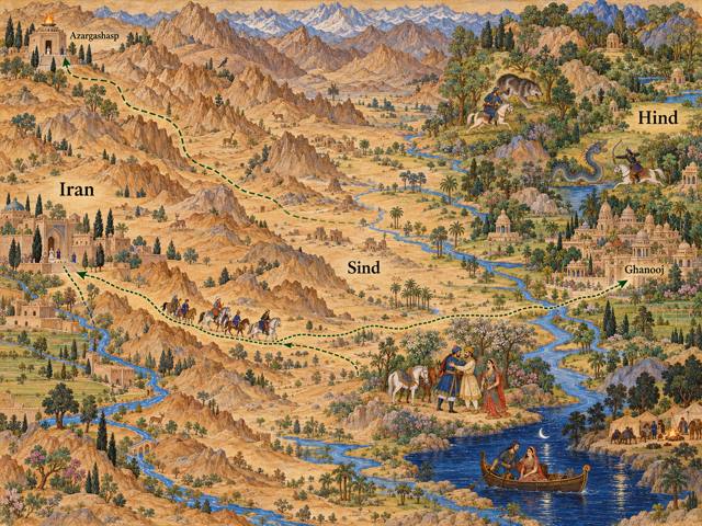 Map: Bahram Gur's Incognito Journey to Hind