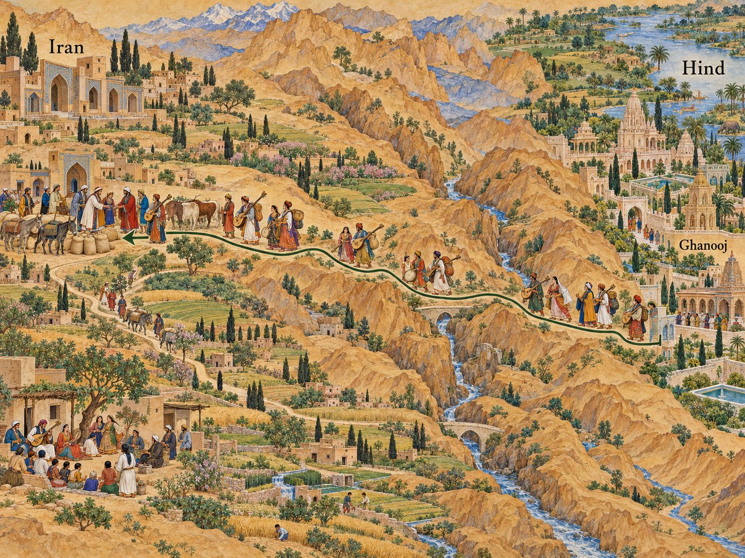 Map: Bahram Gur Brings the Luri from Hind