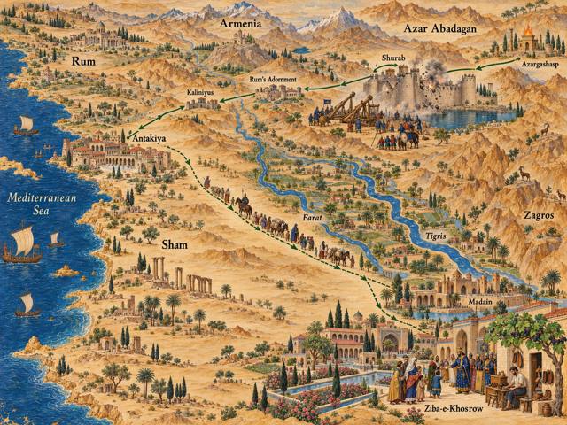 Map: Anooshirvan's War with Rum and the Founding of Ziba-e-Khosrow