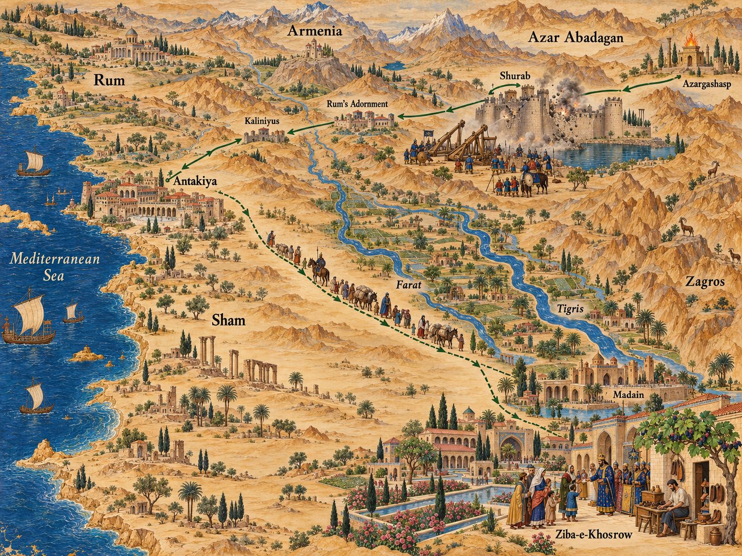 Map: Anooshirvan's War with Rum and the Founding of Ziba-e-Khosrow