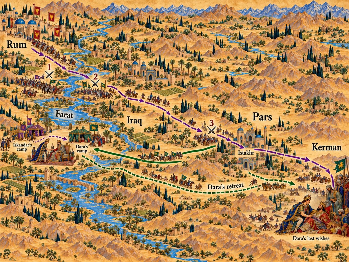 Map: Iskandar’s war with Dara, from Rum to Kerman