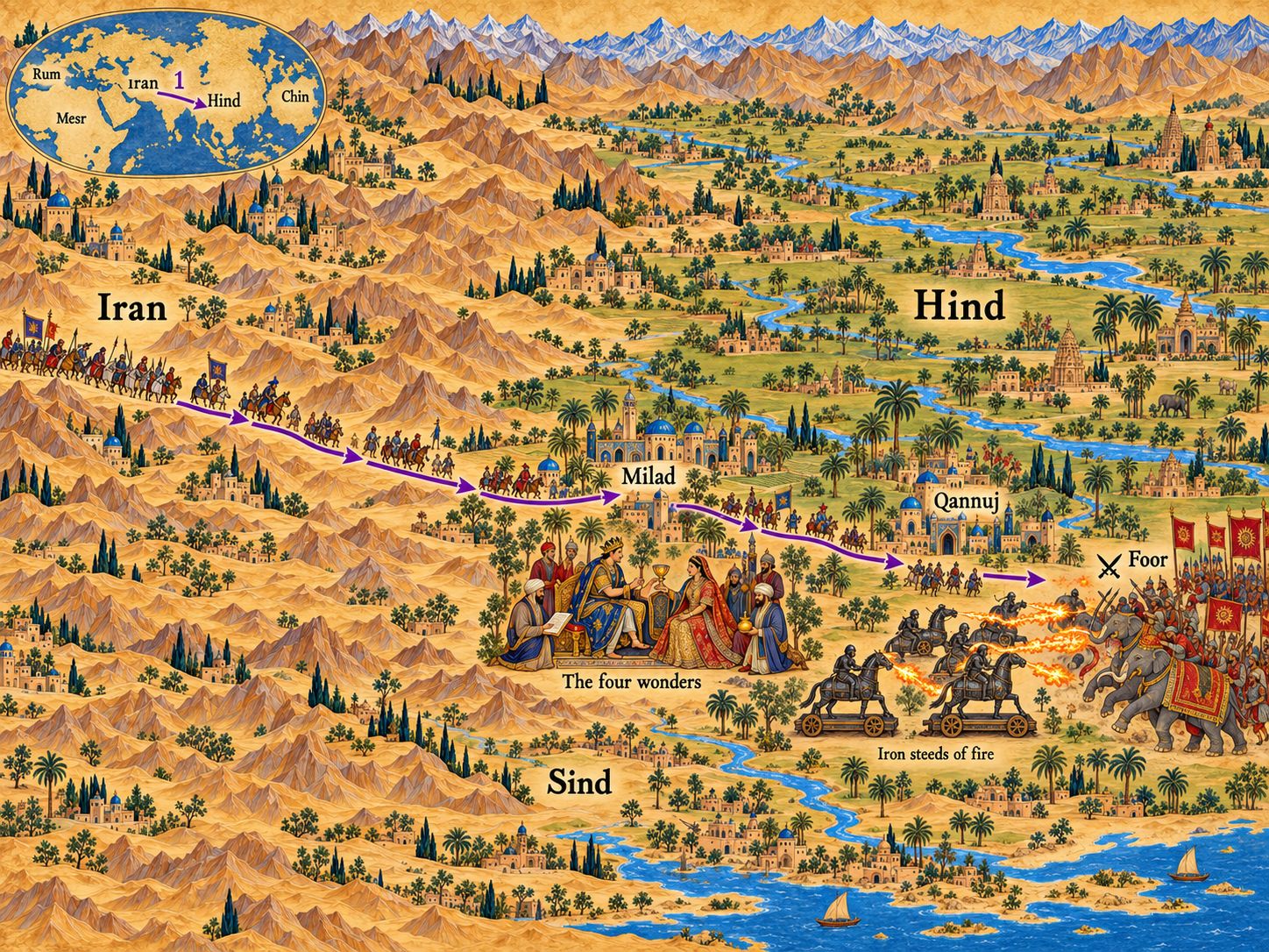 Map: Iskandar into Hind: Kayd and Foor