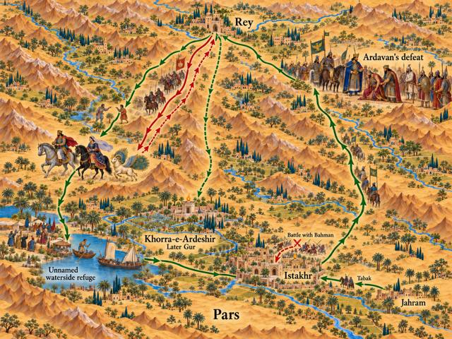 Map: The Rise of Ardashir: Flight and the Fall of Ardavan