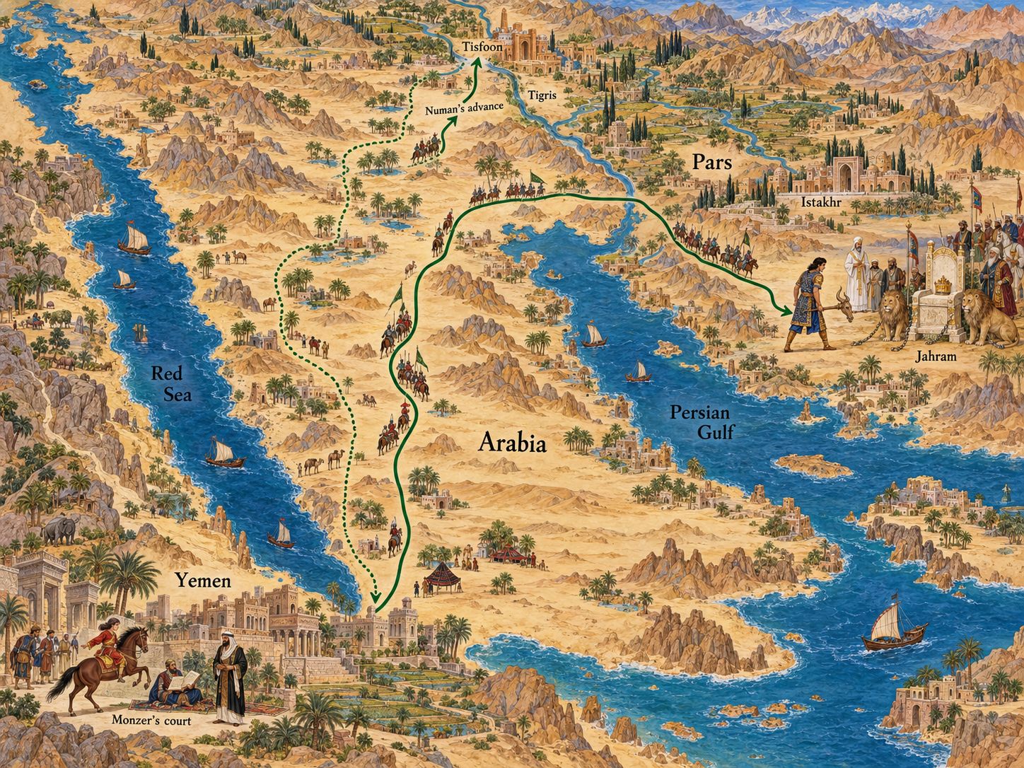 Map: Bahram Gur's Arabian Youth and the March to the Throne