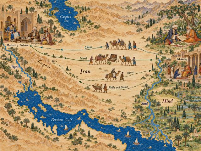 Map: The Traffic of Wisdom: Chess and the Kalila and Dimna from Hind