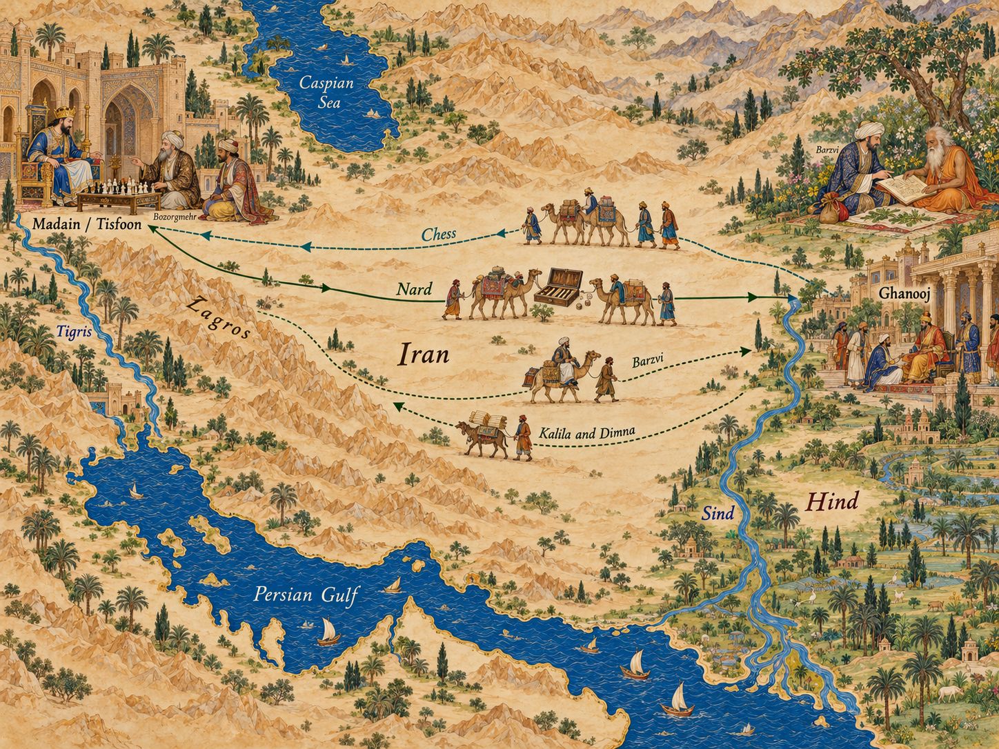 Map: The Traffic of Wisdom: Chess and the Kalila and Dimna from Hind