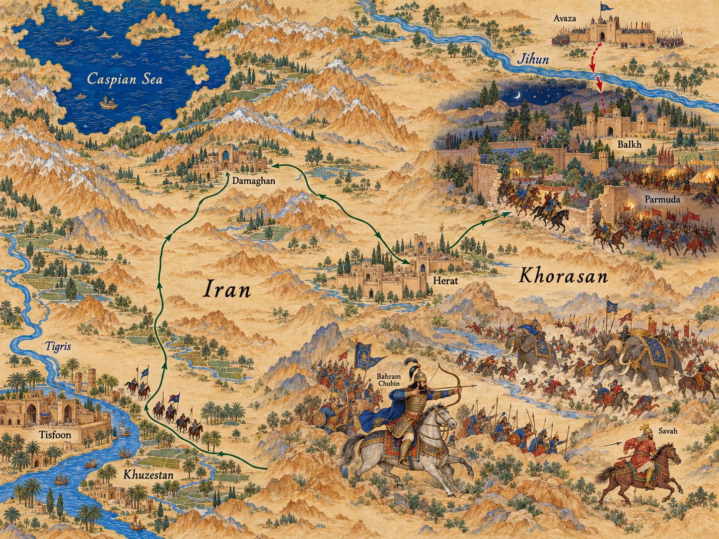 Map: Bahram Chubin's War against Savah