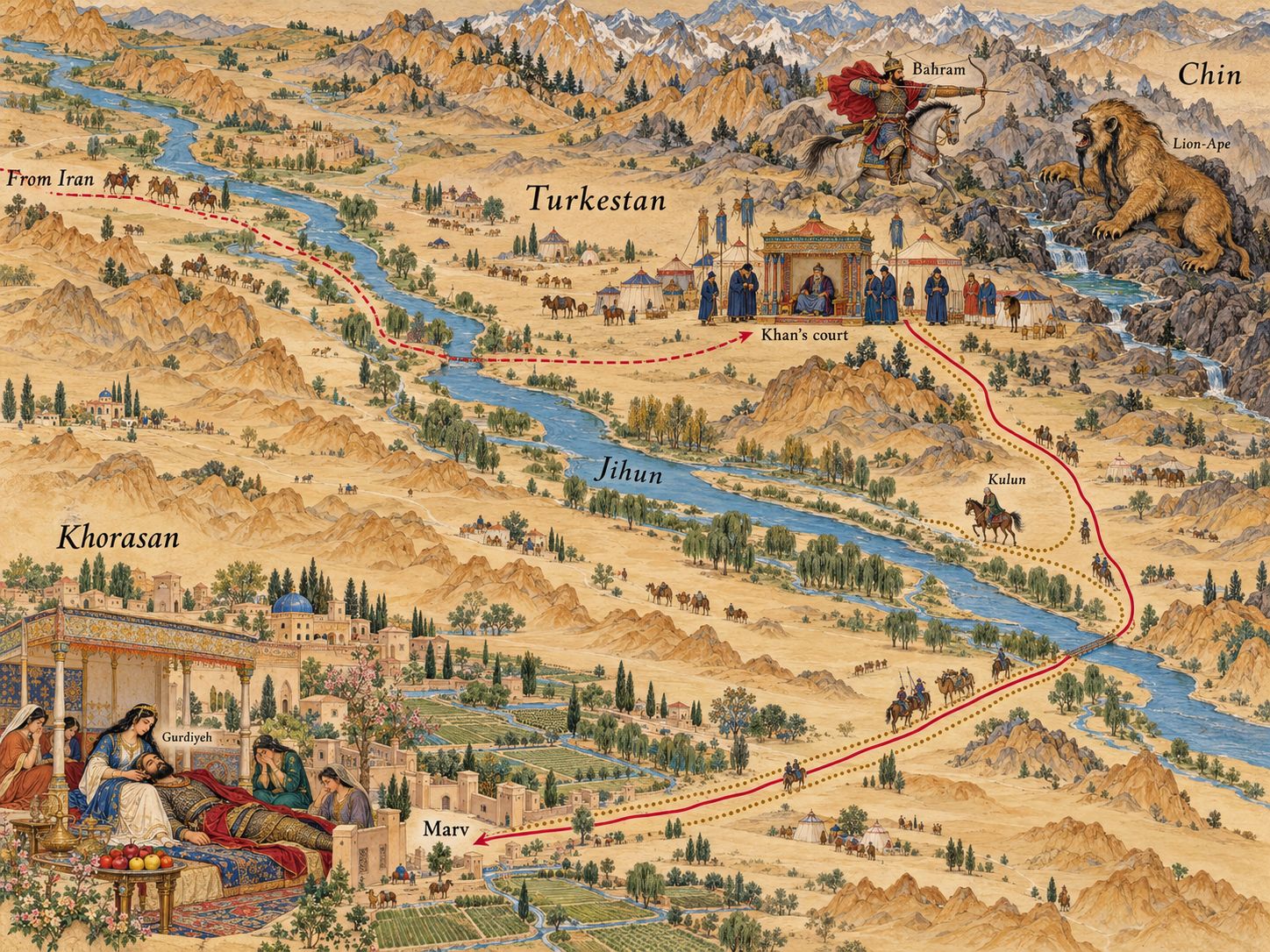 Map: Bahram Chubin among the Turks: Exile and Death