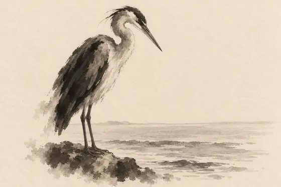 The butimar (heron), from The Blind Owl: ink-and-wash drawing