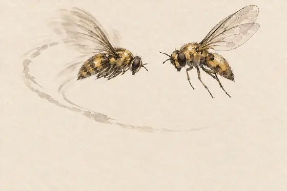 The golden wasp-flies, from The Blind Owl: ink-and-wash drawing