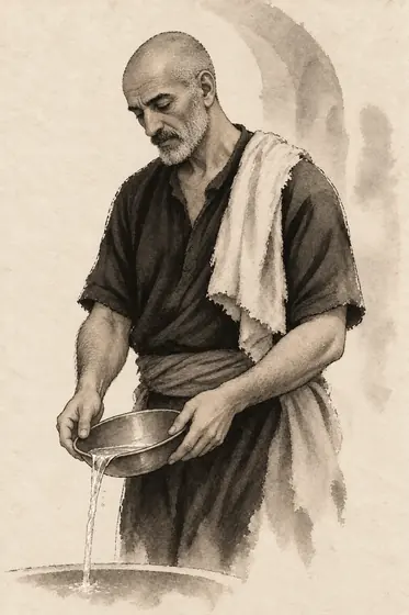 The bath attendant, from The Blind Owl: ink-and-wash drawing