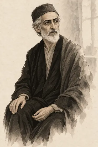 The narrator's grandfather, from The Blind Owl: ink-and-wash drawing
