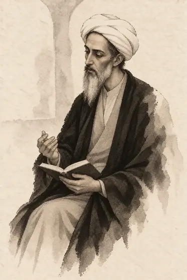 The mullah, from The Blind Owl: ink-and-wash drawing