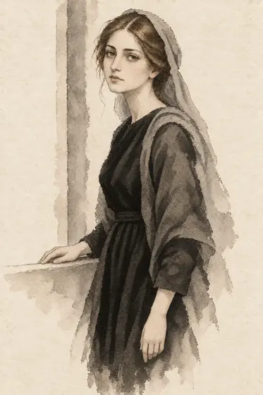 The nurse's daughter-in-law, from The Blind Owl: ink-and-wash drawing