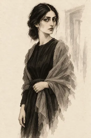 The harlot (the narrator’s wife), from The Blind Owl: ink-and-wash drawing