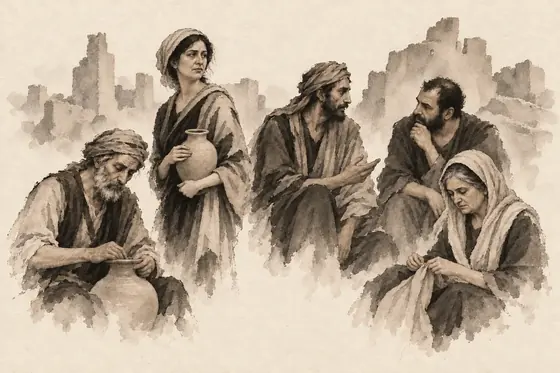 The ancient dwellers of the ruined settlements, from The Blind Owl: ink-and-wash drawing