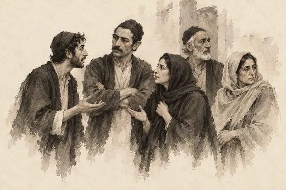 The rabble, from The Blind Owl: ink-and-wash drawing