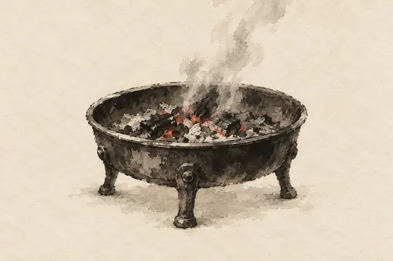 The opium brazier, from The Blind Owl: ink-and-wash drawing