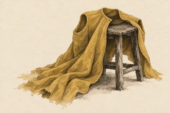 The (yellow) cloak, from The Blind Owl: ink-and-wash drawing