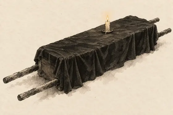 The coffin, from The Blind Owl: ink-and-wash drawing